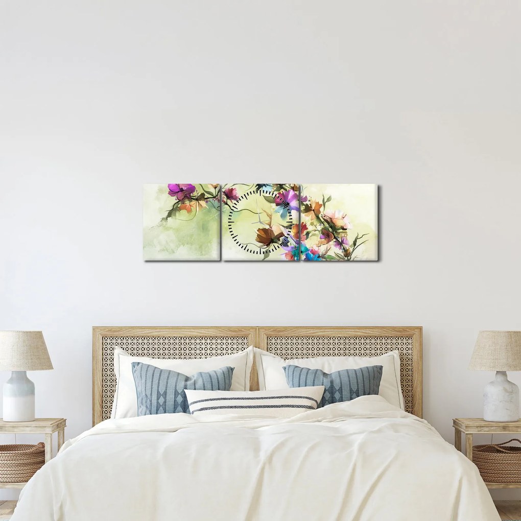 Tablou - Pictua cu flori (cu ceas) (90x30 cm)