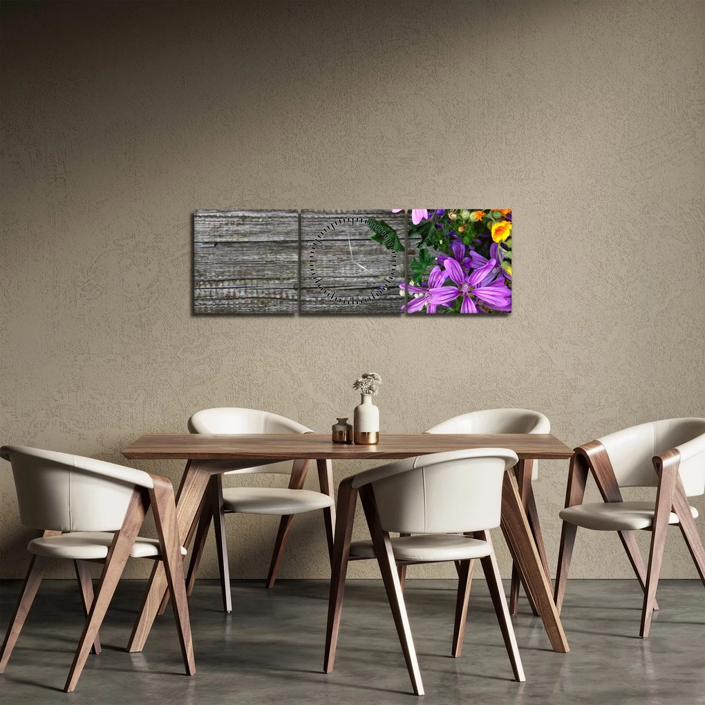 Tablou - flori de câmp (cu ceas) (90x30 cm)