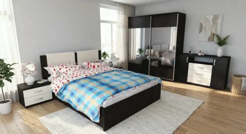 Dormitor Laguna cu pat 140x200 cu 2 sertare Wenge cu Vanilie