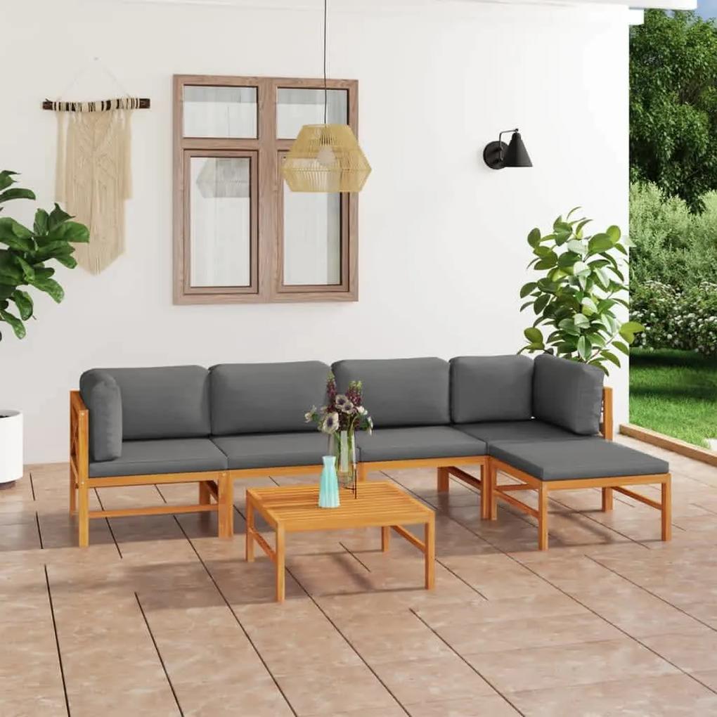 3087203 vidaXL Set mobilier grădină cu perne gri, 6 piese, lemn masiv de tec