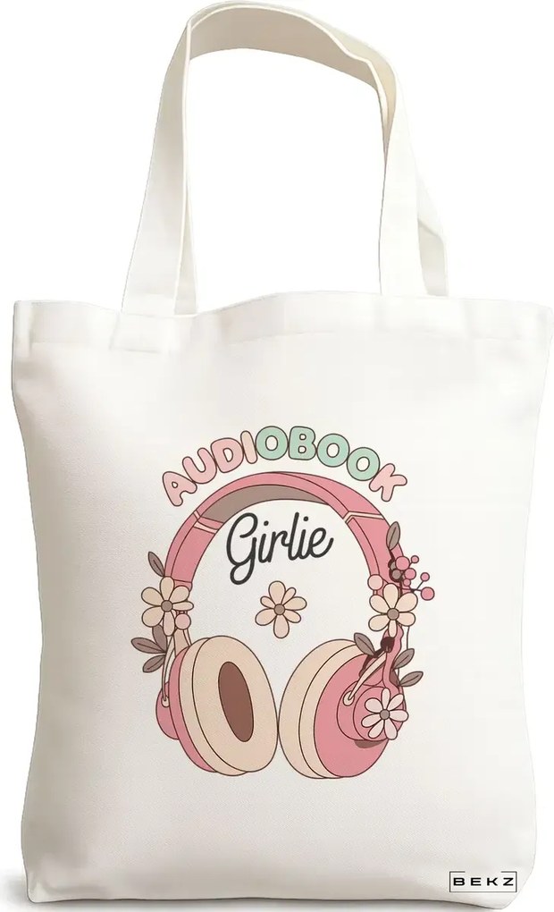 Sacosa de Panza pentru Cumparaturi, Geanta Tote, model Audiobook Girlie 2 38 x 34.5 cm, Alba, BEKZ®