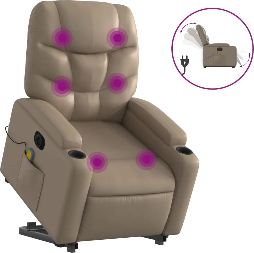 vidaXL Fotoliu electric masaj rabatabil cu ridicare, cappuccino
