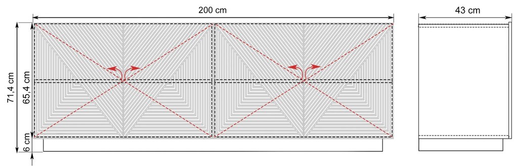 Comoda 200 cm Asha - artizanal / negru mat