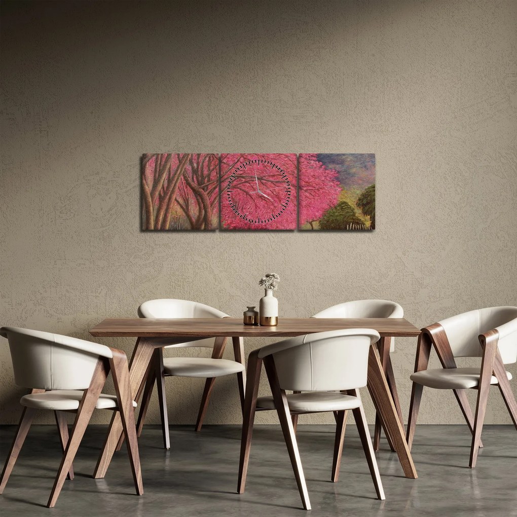 Tablou cu copaci înfloriți (cu ceas) (90x30 cm)