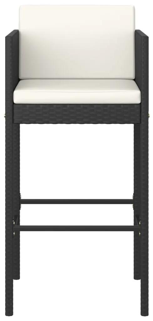 Set mobilier bar de gradina cu perne, 3 piese, negru, poliratan Negru, 60 x 60 x 110 cm, 3