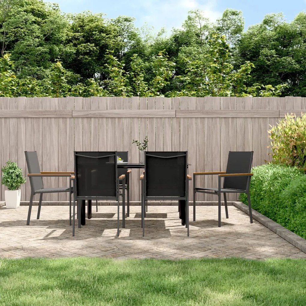 vidaXL Set mobilier de grădină, 7 piese, negru, textilenă și oțel