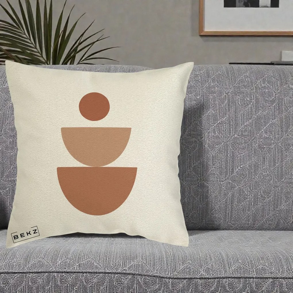 Perna Decorativa Geometric Boho Semicerc Stivuit, 40x40 cm, Ecru, Husa Detasabila, Perna Inclusa, BEKZ®