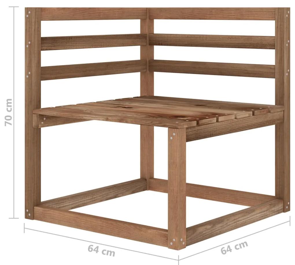 Set mobilier de gradina, 4 piese, maro, lemn de pin tratat colt + mijloc + suport pentru picioare + masa, 1