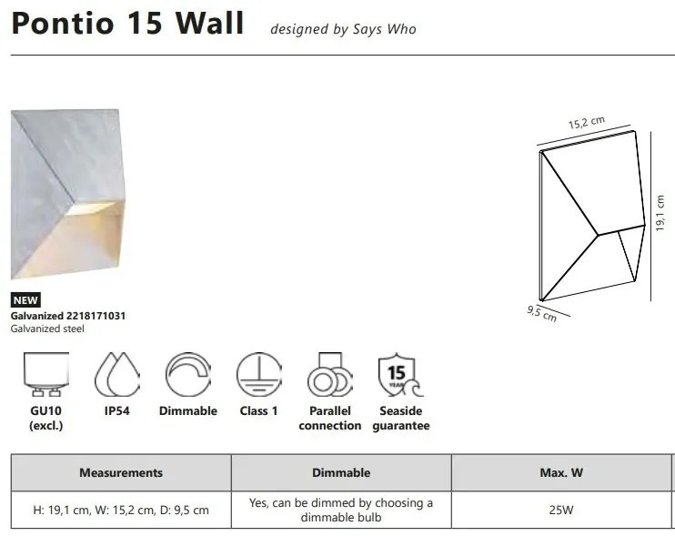 Aplica de perete iluminat exterior IP54 Pontio 15 otel galvanizat