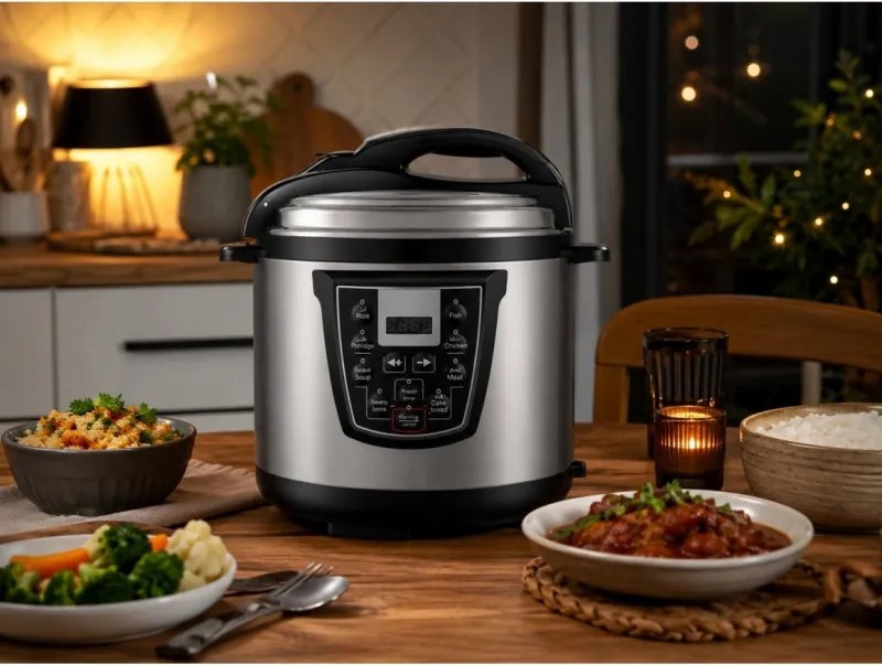 Multicooker sub presiune Oliver Voltz OV51985K6, 1000 W, 6 L, 90 kPa, Afisaj LED, 8 programe, Inox