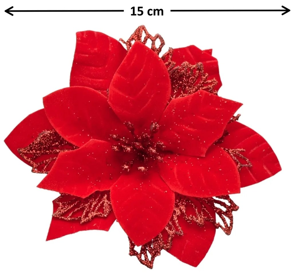 Decorațiuni de Crăciun Poinsettia cu răzuitorroșu, set de 6