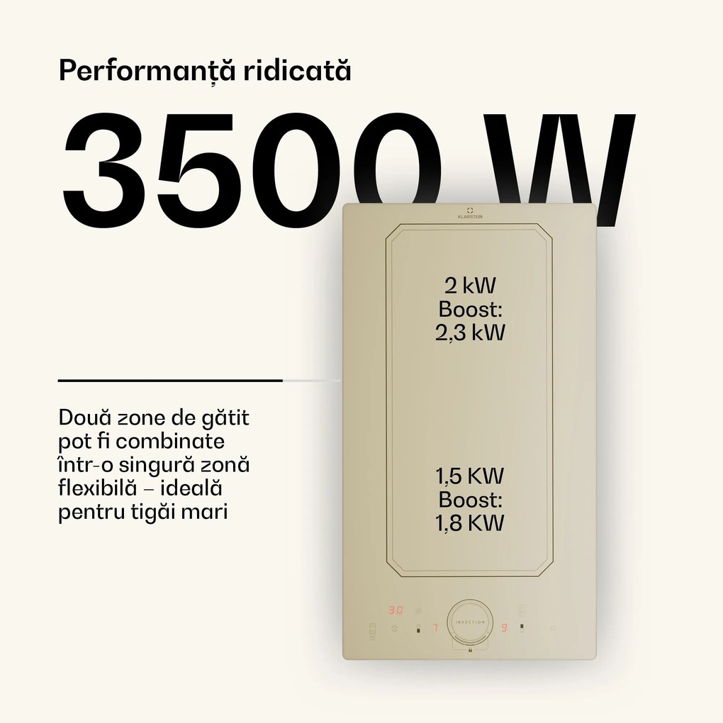 Klarstein Victoria Domino, plită cu inducție, încorporabilă, 3500 W, Flexzone, temporizator