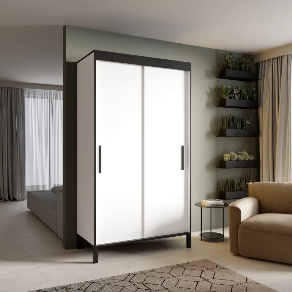 Dulap cu usi glisante 120x221 cm, Baros, ADRK Furniture (Culoare: Alb)