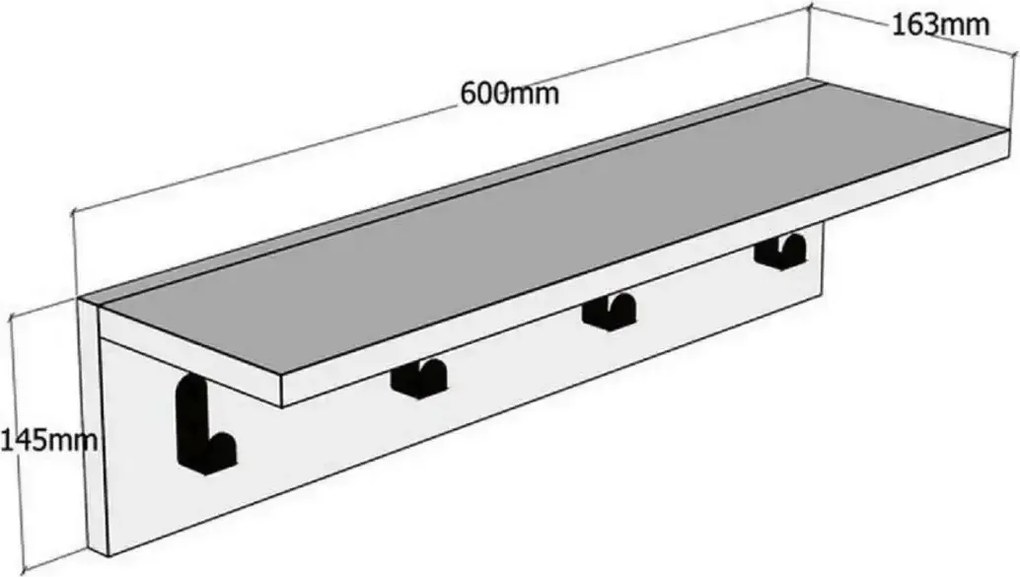 Cuier cu 4 agatatori si polita, Anatolya Homs,  60 x 16 x 15 cm, stejar