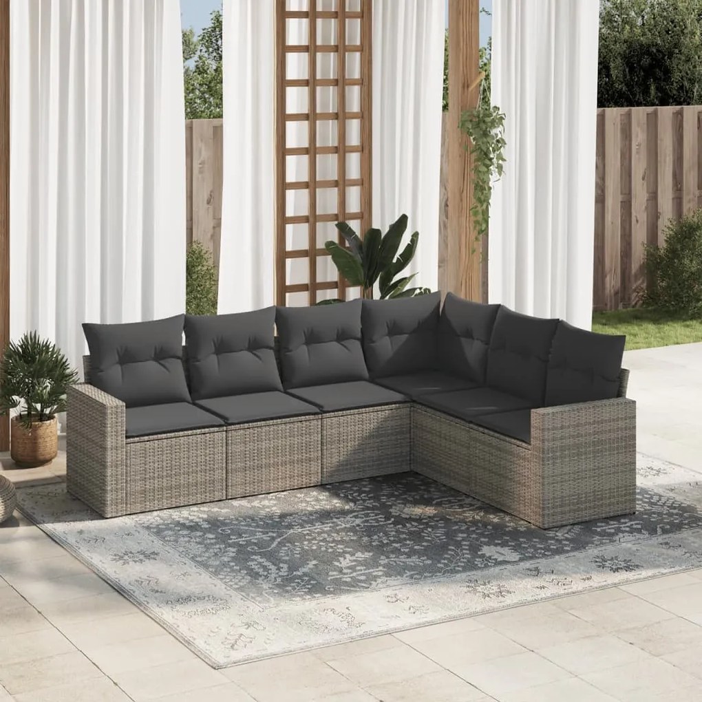 3219000 vidaXL Set mobilier grădină cu perne, 6 piese, gri, poliratan