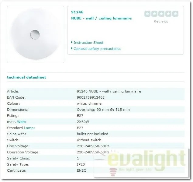 Aplica de perete, Plafonier diam. 31,5cm, Nube 91246 EL