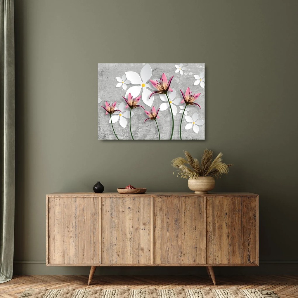 Tablou pe sticlă cu abstracție florală (70x50 cm)
