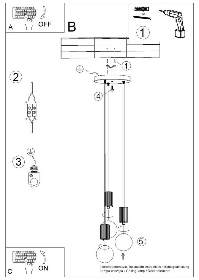 Lustră albastru-închis cu abajur din sticlă ø 25 cm Orbital – Sollux