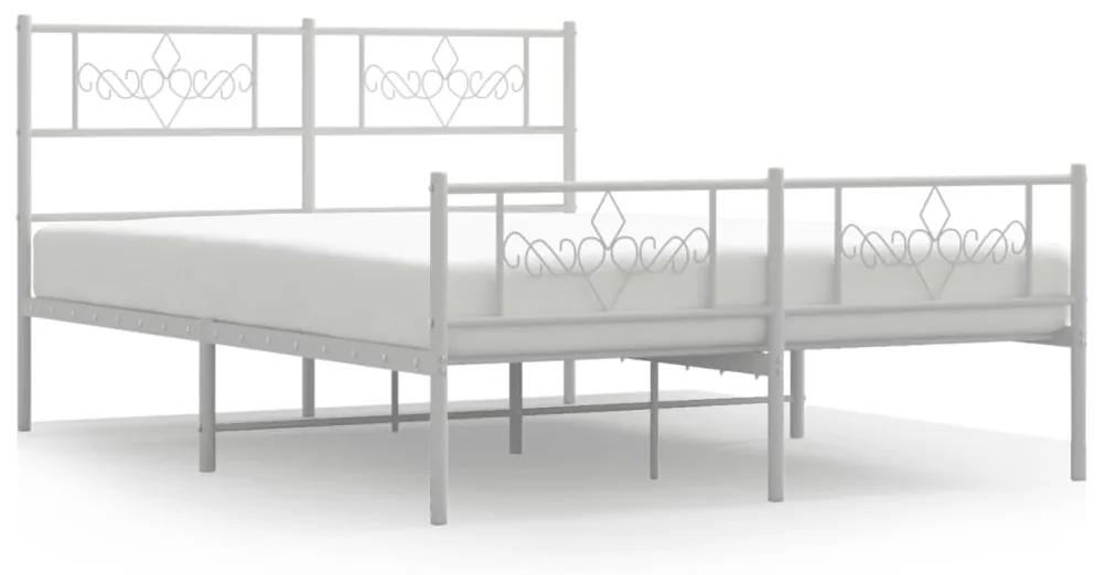 355336 vidaXL Cadru de pat metalic cu tăblie, alb, 150x200 cm