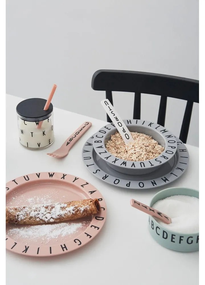 Farfurie adâncă pentru copii Design Letters Eat &amp; Learn, ø 15,5 cm, gri