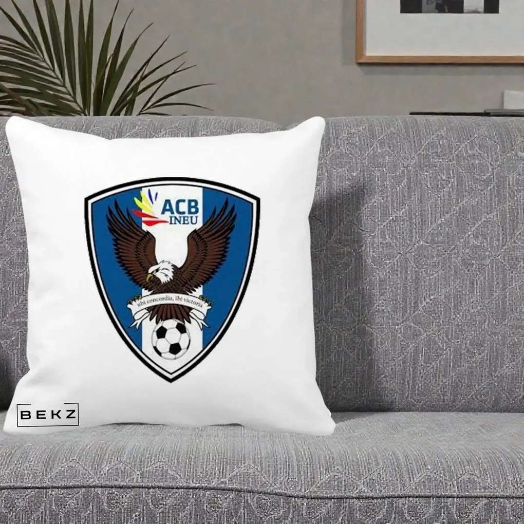 Perna Personalizata ACB Ineu Fotbal, 40x40 cm, Alba Mata, Husa Detasabila, Perna Inclusa, BEKZ®