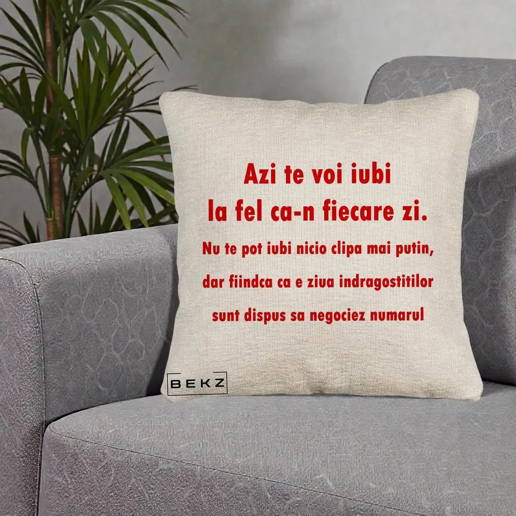 Cadou pentru Iubita - Perna Personalizata Azi Te Voi Iubi, 40x40 cm, Bej Canapea, Husa Detasabila, Perna Inclusa, BEKZ®
