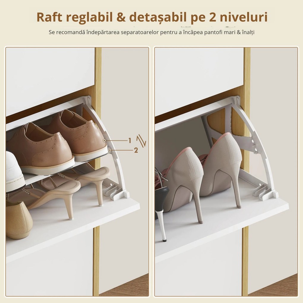 HOMCOM Dulap de pantofi subțire modern cu 3 sertare rabatabile pentru 24 de perechi de pantofi, Alb | Aosom Romania