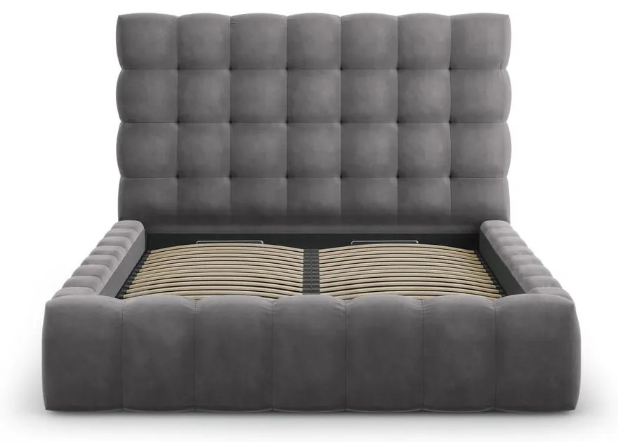 Pat matrimonial gri tapițat cu spațiu de depozitare și somieră 160x200 cm Bali – Cosmopolitan Design