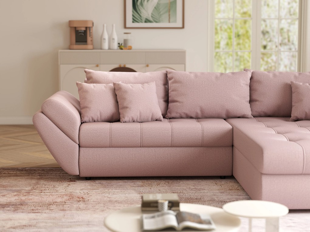 Colțar extensibil dumonde cu ladă de depozitare si sezut confortabil din spuma high-density, Loana Enjoy Flamingo II 270x185 cm