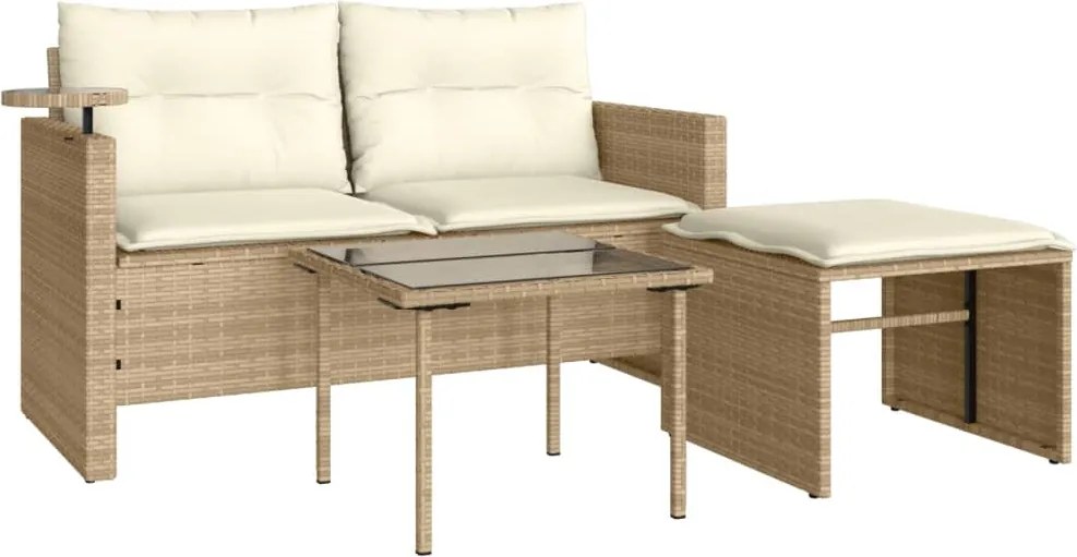 vidaXL Set canapele de grădină, 3 piese, cu perne, bej, poliratan