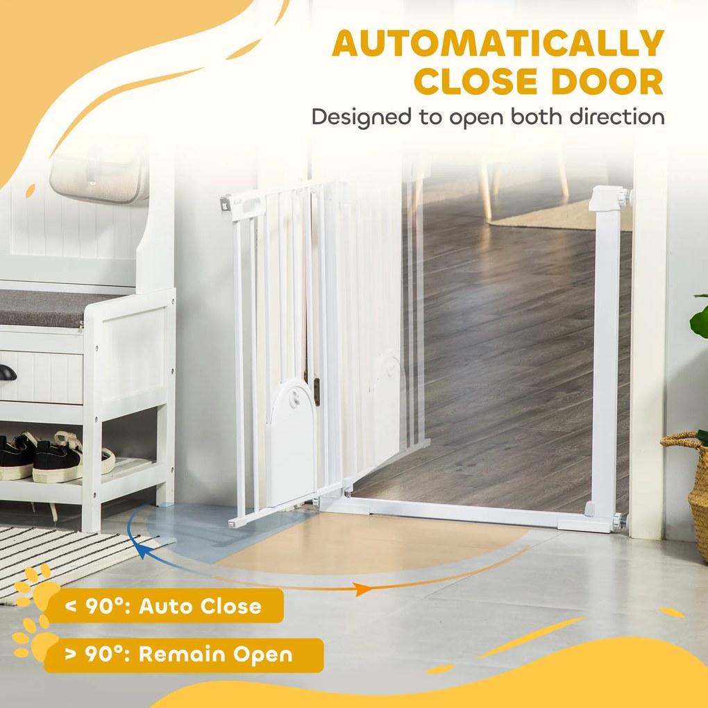PawHut Barieră Reglabilă pentru Câini cu Ușă Mică, Montare prin Presiune și Închidere Automată, Dimensiune 75-103x76 cm, Alb | Aosom România