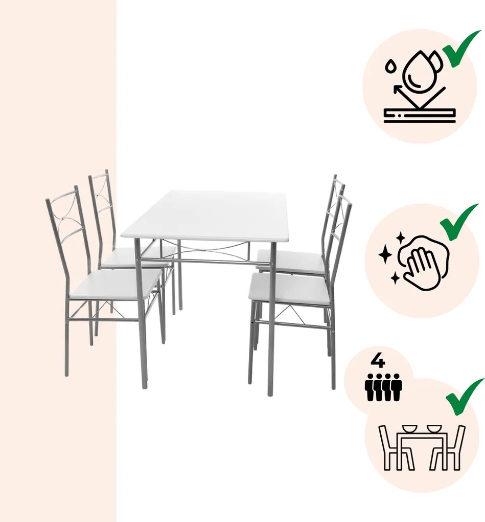 Set de mese de dining PAUL, 5 bucăți, catifea albă Jurhan