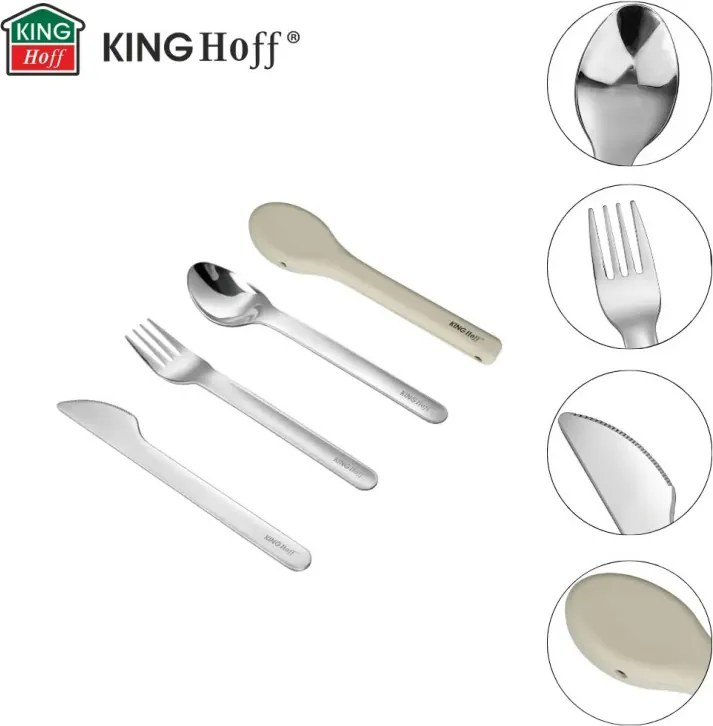 Set de 3 tacâmuri Kinghoff KH 1954, Cutie de depozitare din silicon, Oțel inoxidabil, Argint