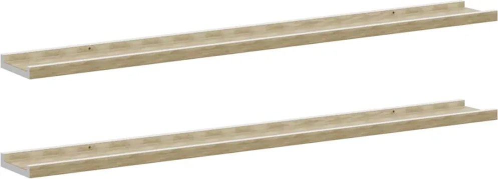 vidaXL Rafturi de perete, 2 buc., alb și stejar sonoma, 100x9x3 cm