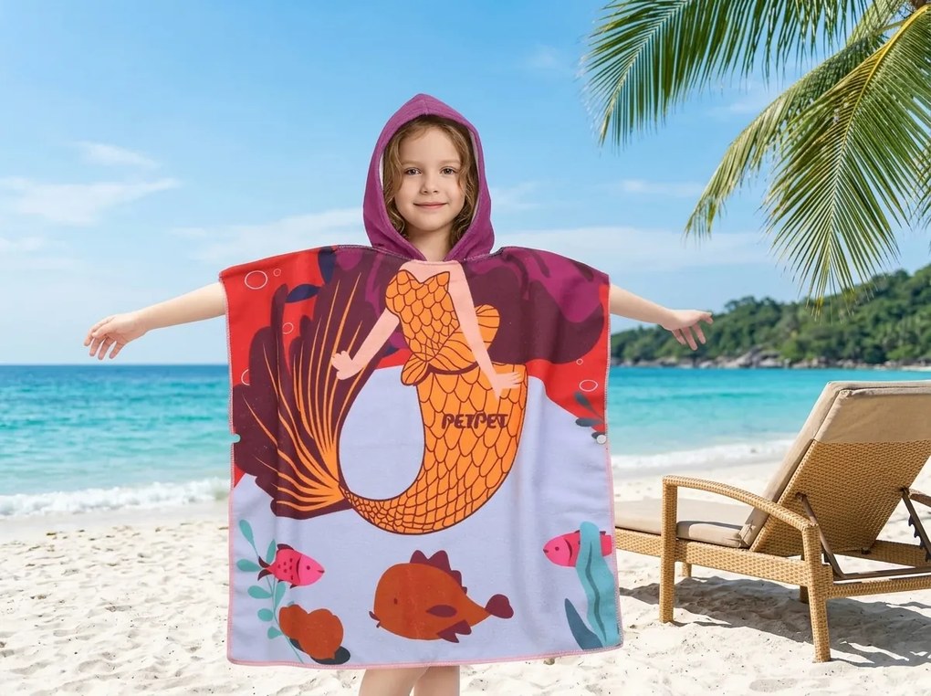 Poncho pentru copii SIRENA MARINA albastru-gri Dimensiune: 60 x 120 cm