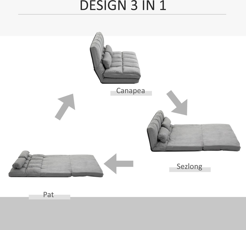 HOMCOM Canapea De Podea Pliabila, 130x73x60 cm Gri | Aosom Romania