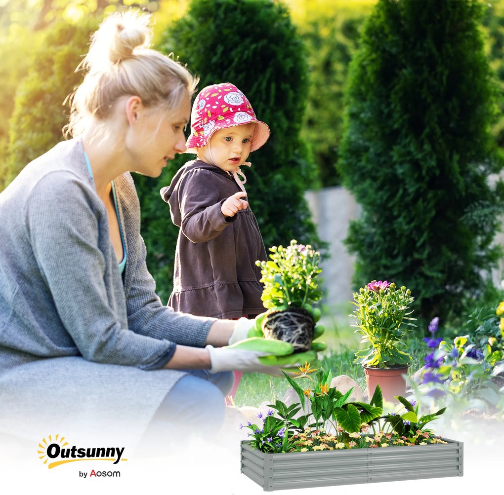 Outsunny Jardinieră de Exterior din Oțel cu Fund Deschis și Margini Întărite, 180x90x30 cm, Gri Argintiu | Aosom Romania