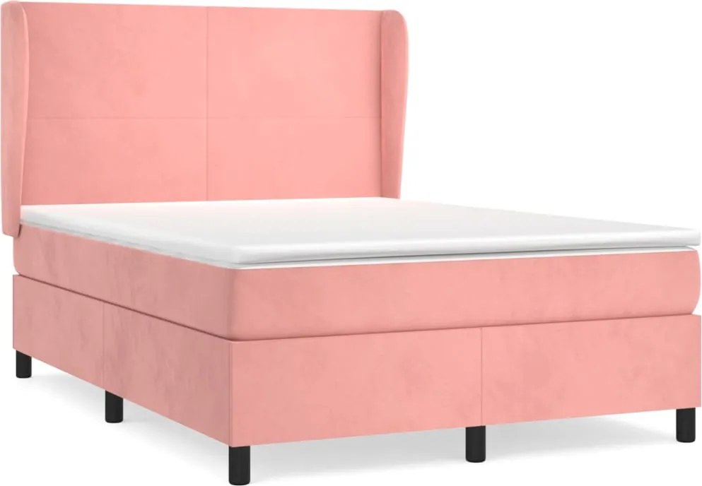 vidaXL Pat box spring cu saltea, roz, 140x200 cm, catifea