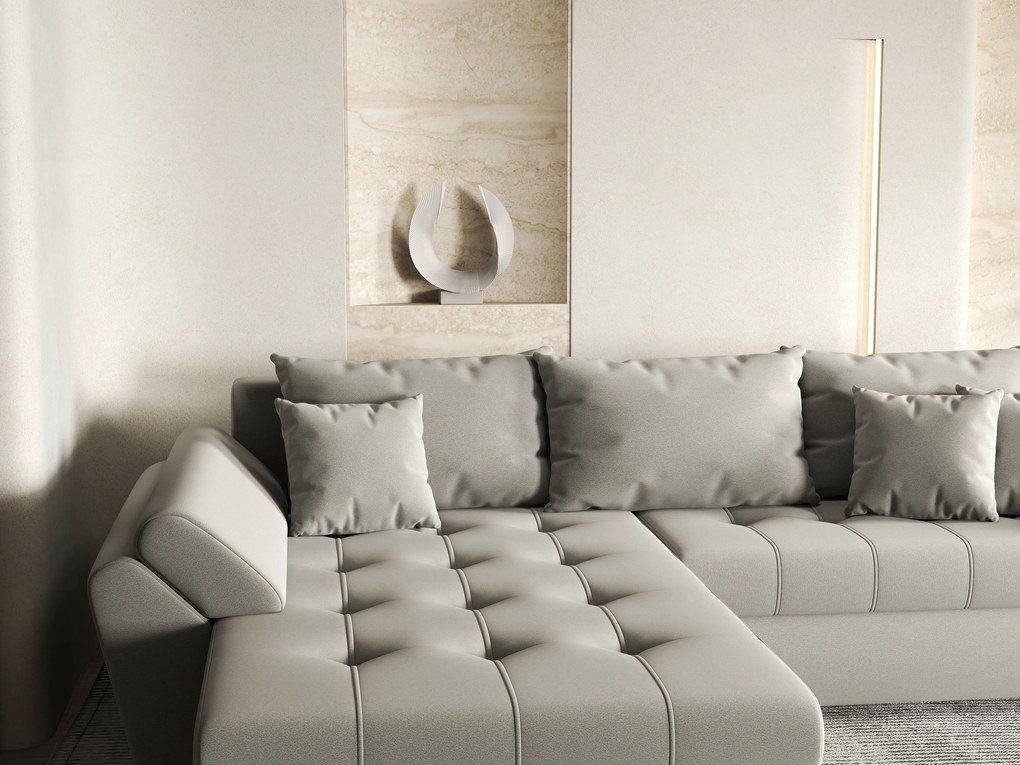 Colțar extensibil dumonde cu ladă de depozitare si sezut confortabil din spuma high-density, Loana Royal Grey 270x185 cm