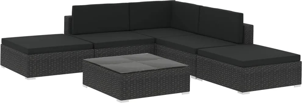 vidaXL Set mobilier de grădină cu perne, 6 piese, negru, poliratan