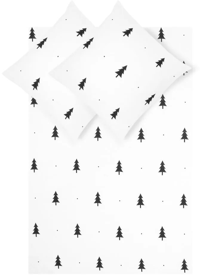 Lenjerie de pat din flanelă Fovere X-mas Tree, 200 x 200 cm, alb