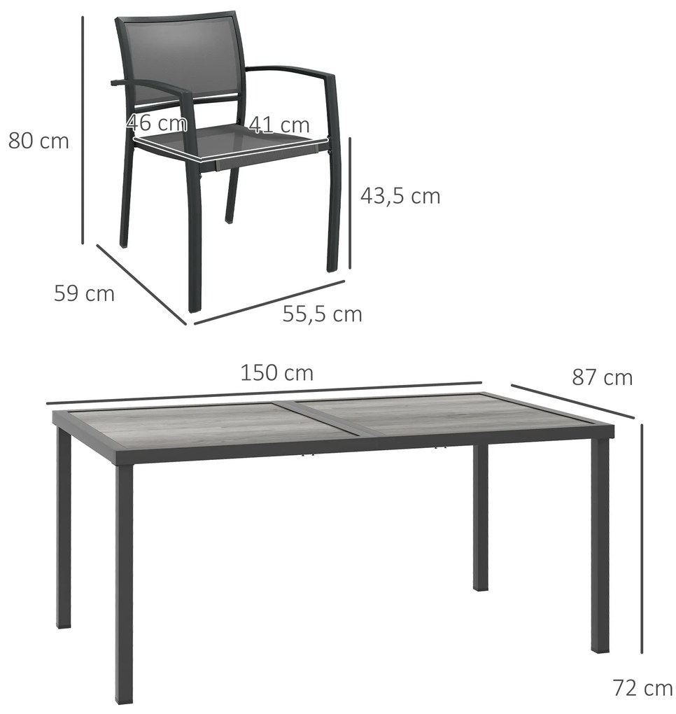 Outsunny Set de Mobilier de Grădină, Set Mobilier Grădină cu 1 Masă, 4 Scaune, 150 x 87 x 72 cm, Gri | Aosom Romania