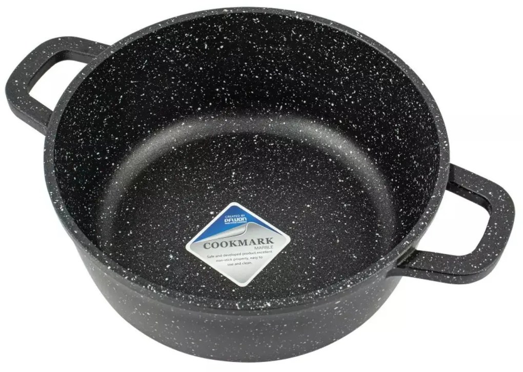 Oală cu capac 24 cm, 4.5L – Kinghoff KH 1595, strat de marmură, culoare neagră, pentru gătit zilnic, plite și inducție
