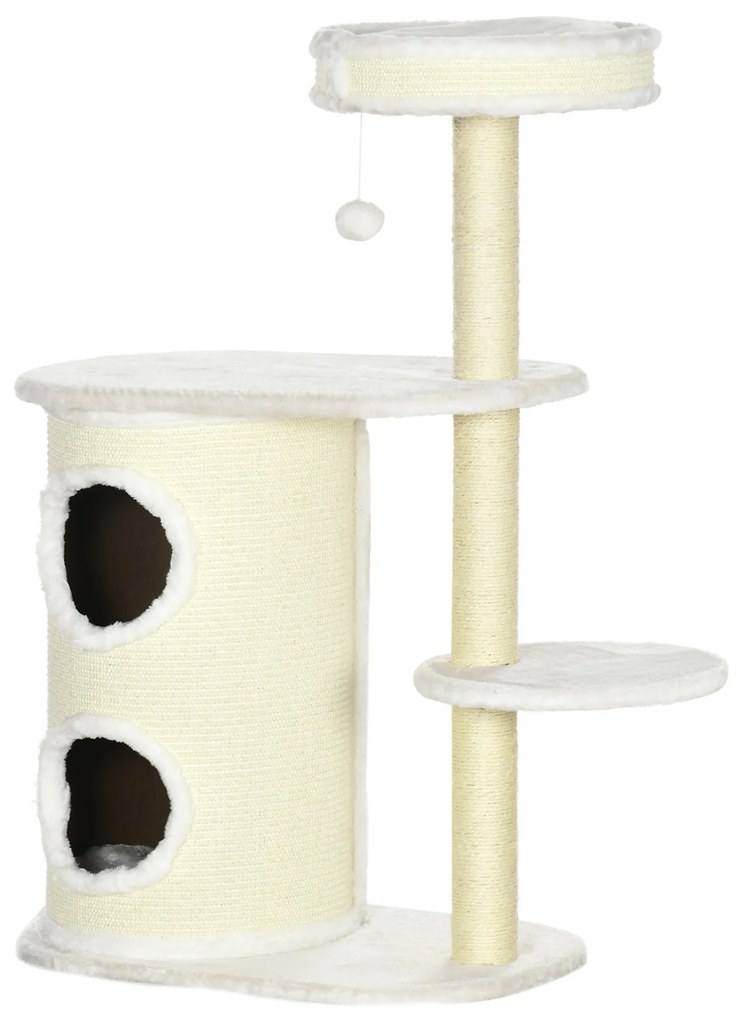 PawHut Copac de zgâriat cu casă pentru zgâriat, 1 pat pentru pisică și jucărie pentru pisică, 59 cm x 35 cm x 100 cm, Crem | Aosom Romania