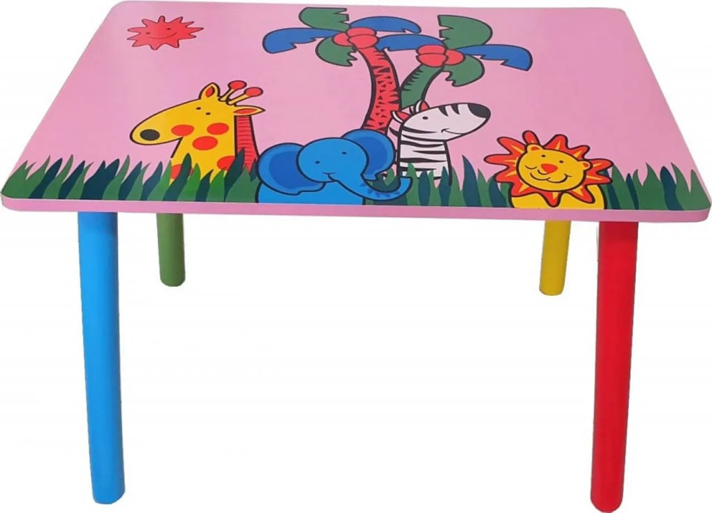 Masuta copii din MDF cu doua scaune Novokids™ My first table, dimensiuni 59X39X40, Suprafata lucioasa, Roz cu Animalute
