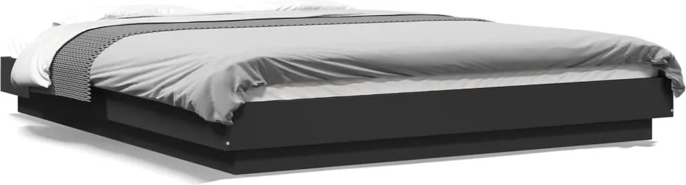 vidaXL Cadru de pat cu lumini LED, negru, 150x200 cm, lemn prelucrat
