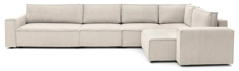 Colțar crem cu tapițerie din catifea reiată (cu colț pe partea dreaptă) Nihad modular – Bobochic Paris