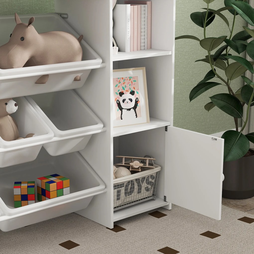 AIYAPLAY Dulap pentru jucării pentru copii cu 8 recipiente detașabile și dulapuri, 140x30x90 cm, alb | Aosom Romania