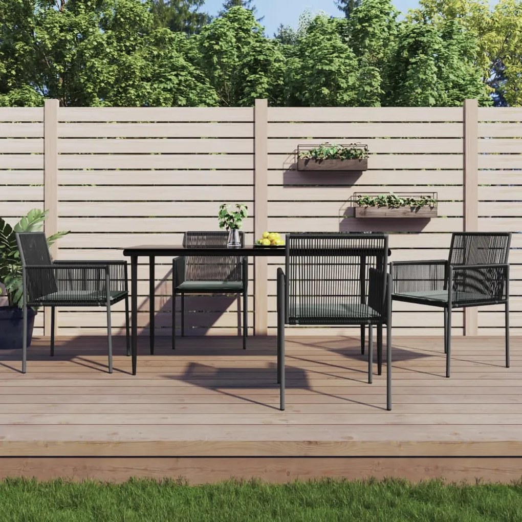 vidaXL Set mobilier grădină cu perne, 5 piese, negru, poliratan &amp; oțel