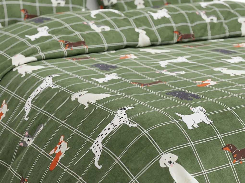 Lenjerie de pat din bumbac verde, WHITE DOGS
